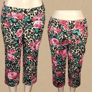 Denim 24/7 12W Animal Print & Floral Print Button Zip 5 Pocket Cotton Crop Jeans